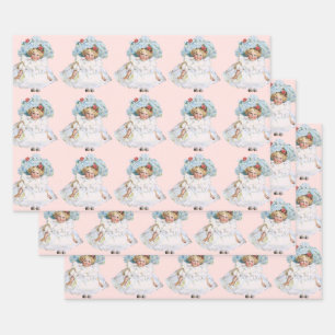 Feuille De Papier Cadeau Poupée vintage de fille victorienne, Casquette de 