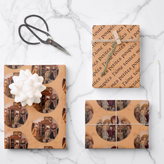 Feuille De Papier Cadeau Poupées et amis français (Recto)