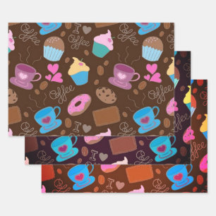 Feuille De Papier Cadeau Pour L'Amour De La Collection Café