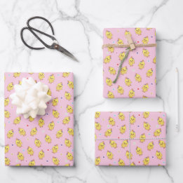 Feuille De Papier Cadeau Poussin Fermier Animal Mignon Motif Kawaii Rose