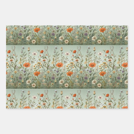 Feuille De Papier Cadeau Pré fleur sauvage blanc, vert, bleu arrière - plan (Devant 3)