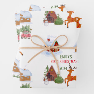 Feuille De Papier Cadeau Premier animal de Noël personnalisé pour bébé