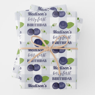 Feuille De Papier Cadeau Premier anniversaire de Berry Bleuets 1er Nom