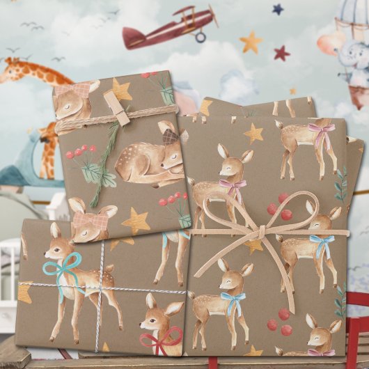 Feuille De Papier Cadeau Première fête des rennes de Noël du bébé Rustic Kr