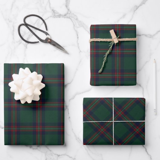 Feuille De Papier Cadeau Preppy Christmas Dark Green Plaid  (Recto)