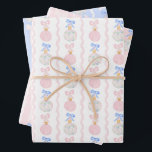 Feuille De Papier Cadeau Préppy Grandmillennial Christmas Bulbs and Bows<br><div class="desc">Papier d'enveloppement des vaches et des ampoules de Noël du grand-millénaire</div>