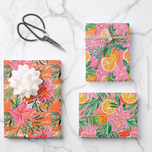 Feuille De Papier Cadeau Preppy Palm Beach Motif tropical Oranges (Recto)
