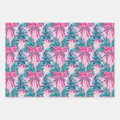 Feuille De Papier Cadeau Préppy Pink Bows et Garland Christmas (Devant)