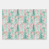 Feuille De Papier Cadeau Preppy Pink Mint Gold Glitter Christmas Trees Bows (Devant 2)