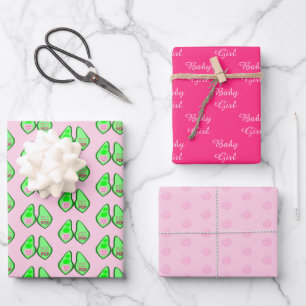 Feuille De Papier Cadeau Prêt à pop bébé fille Baby shower de pois rose Per