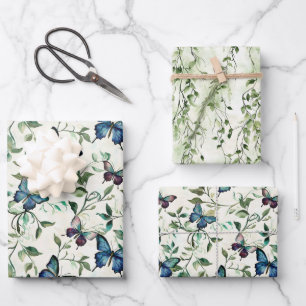 Feuille De Papier Cadeau Pretty Blue Butterflies Fête de mariage