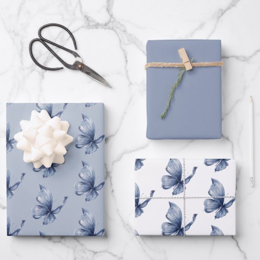 Feuille De Papier Cadeau Pretty Blue Butterfly Birthday (Recto)