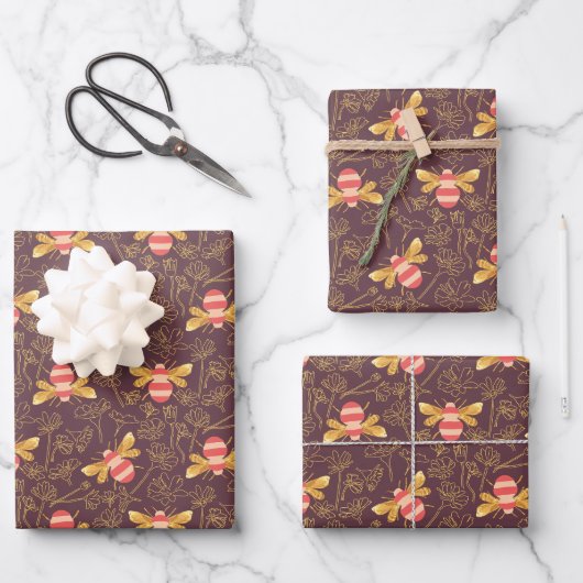 Feuille De Papier Cadeau Pretty Bumble Bee Pattern (Recto)
