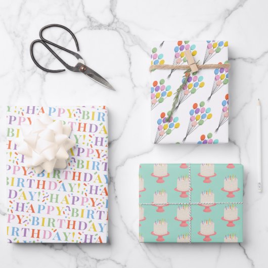 Feuille De Papier Cadeau Pretty Pastel Happy Birthday Mix (Recto)