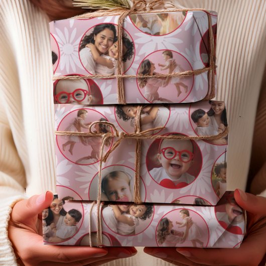 Feuille De Papier Cadeau Pretty Pink & Red Photo & Daisy Pattern