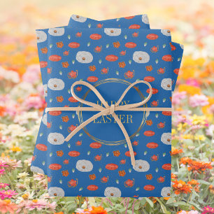 Feuille De Papier Cadeau Printemps Bleu motif floral Christian Joyeux Pâque