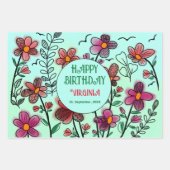 FEUILLE DE PAPIER CADEAU PRINTEMPS UNIQUE ROUGE DOODLE FLEURS ANNIVERSAIRE (Devant)