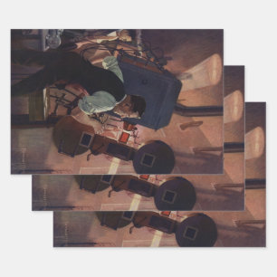 Feuille De Papier Cadeau Projectioniste de cinéma, Vintage Business