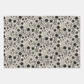 Feuille De Papier Cadeau Protea Floral Block Print Millefleur noir lin (Devant 3)