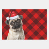 Feuille De Papier Cadeau Pug Christmas Dog Red Buffalo Plaid (Devant 3)