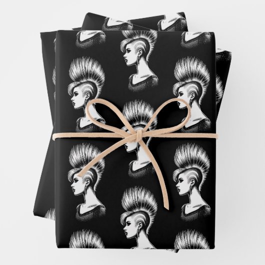 Feuille De Papier Cadeau Punk Rock Girl avec mode Mohawk coiffure (En situation)
