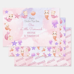 Feuille De Papier Cadeau Purmaid chat sirène mignonne fille anniversaire