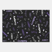 Feuille De Papier Cadeau Purple Black Diamonds Hearts Stars Ajouter un nom (Devant)