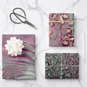 Feuille De Papier Cadeau Purple Bourgogne Aqua Mint Zebra