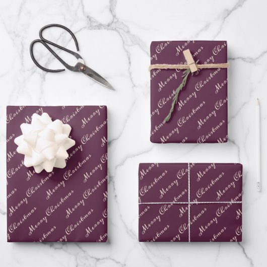 Feuille De Papier Cadeau Purple Élégant Script Joyeux Noël (Recto)