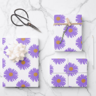 Feuille De Papier Cadeau Purple fleurs d'Aster dessin main acrylique