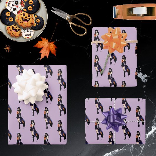 Feuille De Papier Cadeau Purple Halloween jolie sorcière