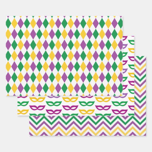 FEUILLE DE PAPIER CADEAU PURPLE ORANGE JAUNE MARDI GRAS THÈME (Lot)