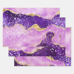 Feuille De Papier Cadeau Purple & Rose et Faux Gold Parties scintillant