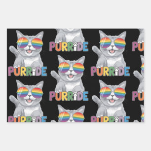 Feuille De Papier Cadeau Purride Chat Lunettes de soleil Gay pride Rainbow 