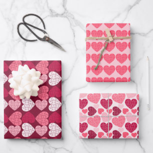 Feuille De Papier Cadeau Puzzle en forme de coeur rose