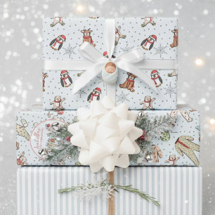 Feuille De Papier Cadeau Pyjamas d'hiver de Noël pour bébés bleus