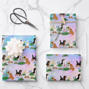 Feuille De Papier Cadeau Quatre Espagnols Cavaliers dans un champ de fleurs