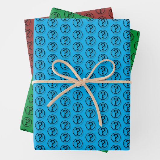 Feuille De Papier Cadeau Questions Marques Motif bleu vert rouge (En situation)