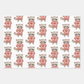 Feuille De Papier Cadeau Raccoon Coeurs Ballons Anniversaire (Devant 3)