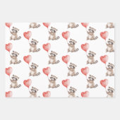Feuille De Papier Cadeau Raccoon Coeurs Ballons Anniversaire (Devant)