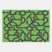 Feuille De Papier Cadeau Race Track Boys Anniversaire Vert (Devant 2)