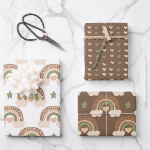 Feuille De Papier Cadeau Rainbow et Love Heart Motif