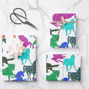 Feuille De Papier Cadeau Rainbow Horses - "Dotty about Horses !"