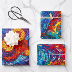 Feuille De Papier Cadeau Rainbow Jewel Tone Mosaic Verre Motif Anniversaire