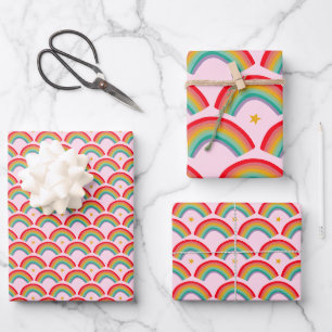 Feuille De Papier Cadeau Rainbow Stars Jours fériés de Noël à la main