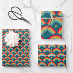 Feuille De Papier Cadeau Rainbow Stars Jours fériés de Noël à la main