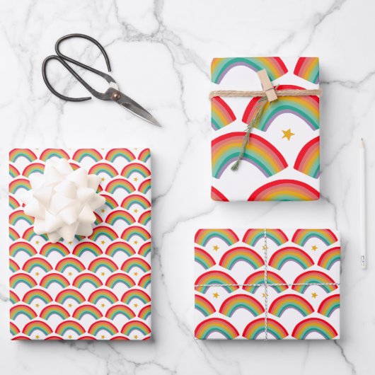 Feuille De Papier Cadeau Rainbow Stars Jours fériés de Noël à la main (Recto)