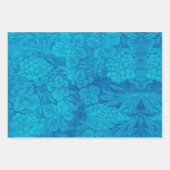 Feuille De Papier Cadeau Raisins Classieux Style Damas Bleu Vert (Devant 3)