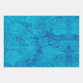 Feuille De Papier Cadeau Raisins Classieux Style Damas Bleu Vert (Devant)