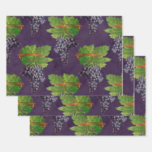 Feuille De Papier Cadeau Raisins et vignes Vintages sur le pourpre